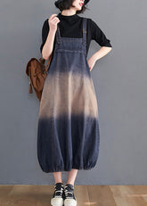 Vintage Blue Gradient color Pockets Spaghetti Strap Denim Dress